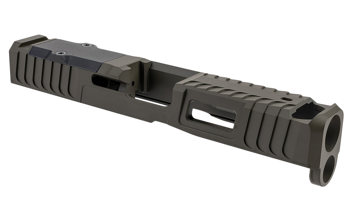 Zaffiri Precision Custom Stainless Slide with Blowhole Comp Fits Glock 19 Gen 5 OD Green