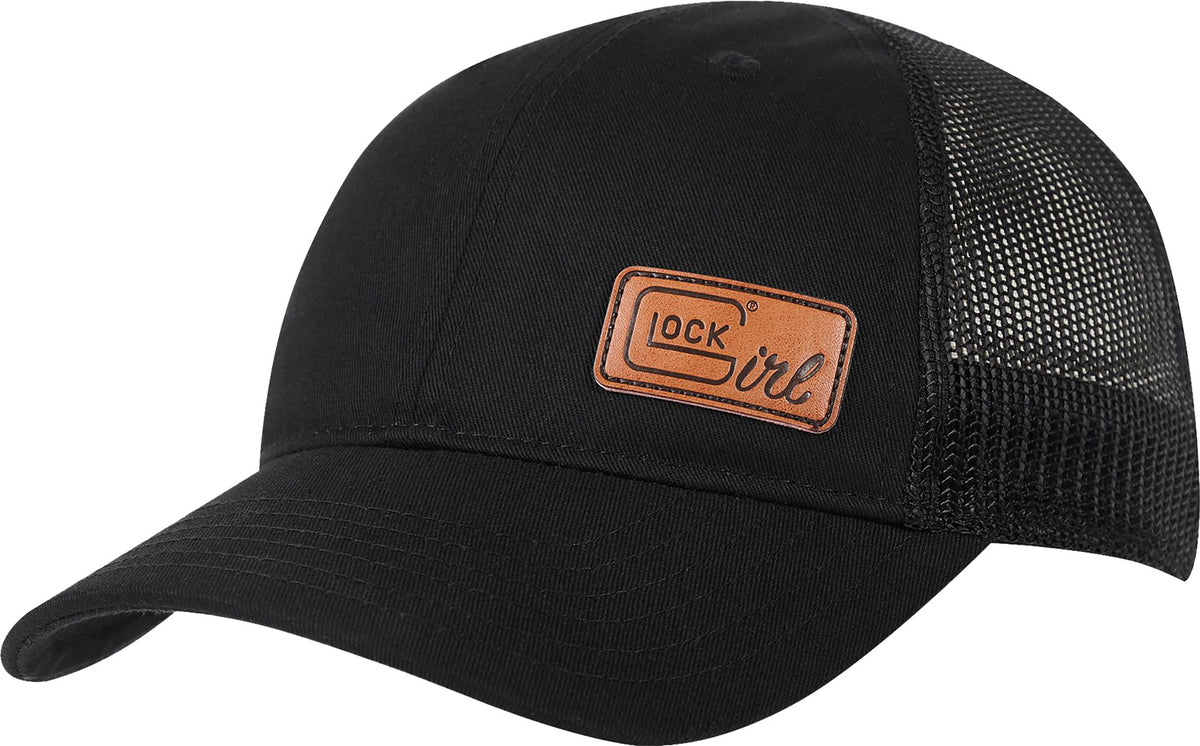 Glock Girl Leather Patch Ponytail Hat in Black