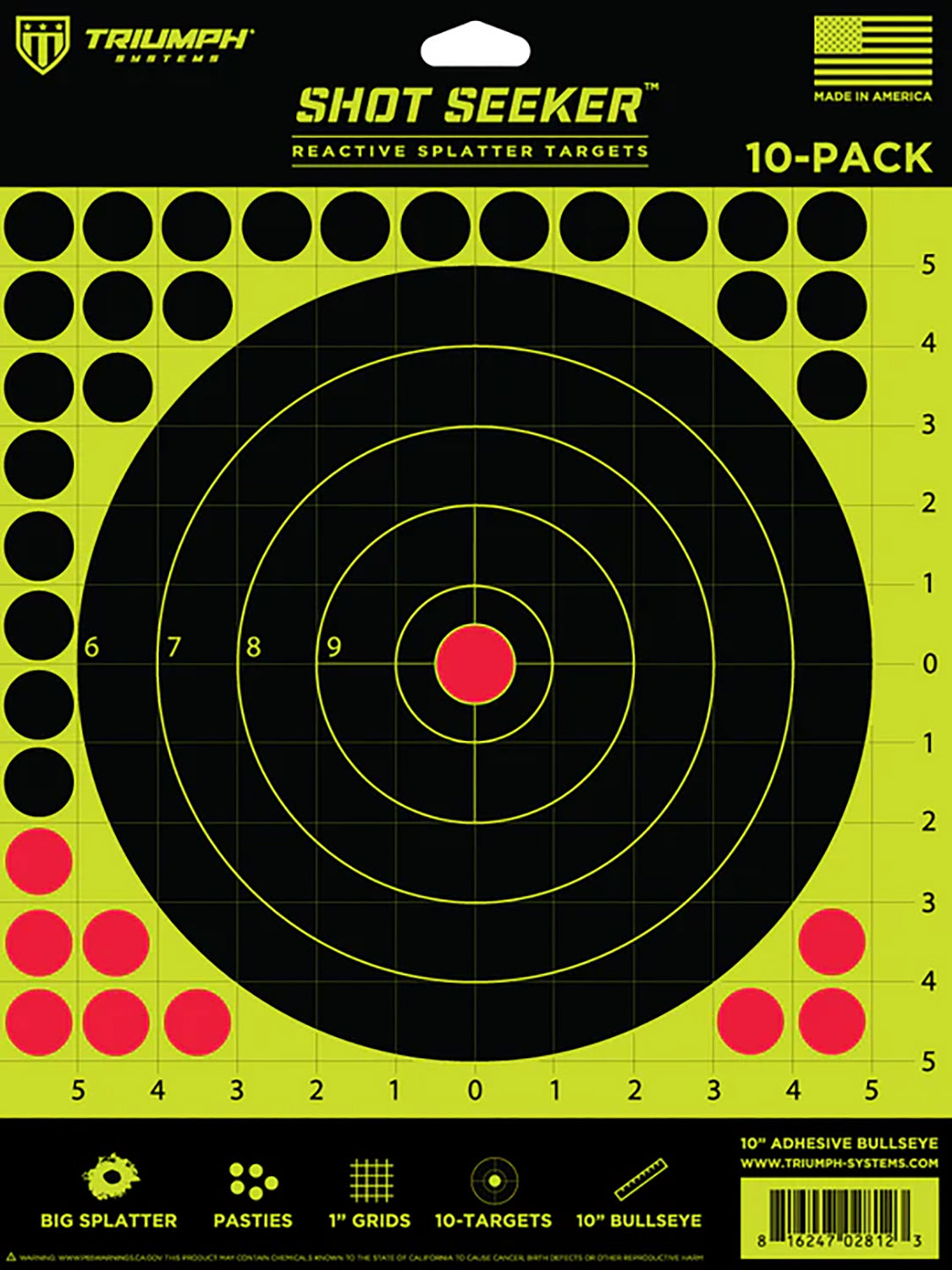 Triumph Systems Shot Seeker Adhesive Paper Targets Black/Yellow/Red 10 Pack