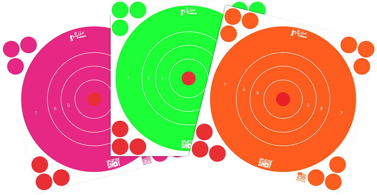 Pro-Shot 8BFL6COMBO SplatterShot Self-Adhesive 8" Bullseye Targets Fluorescent Combo 6 Pack