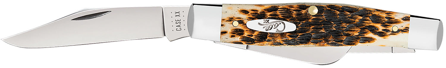 Case 00204 Stockman Large Folding Knife with Carbon Steel Clip/Pen/Sheepsfoot Blades and Jigged Amber Bone Handle