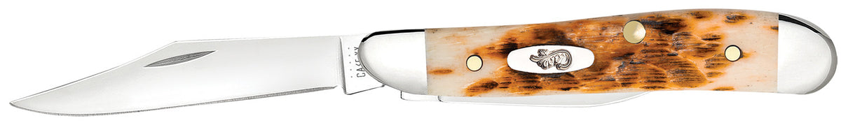 Case 00045 Peanut Folding Knife with Tru-Sharp SS Clip & Pen Blades and Jigged Amber Bone Handle