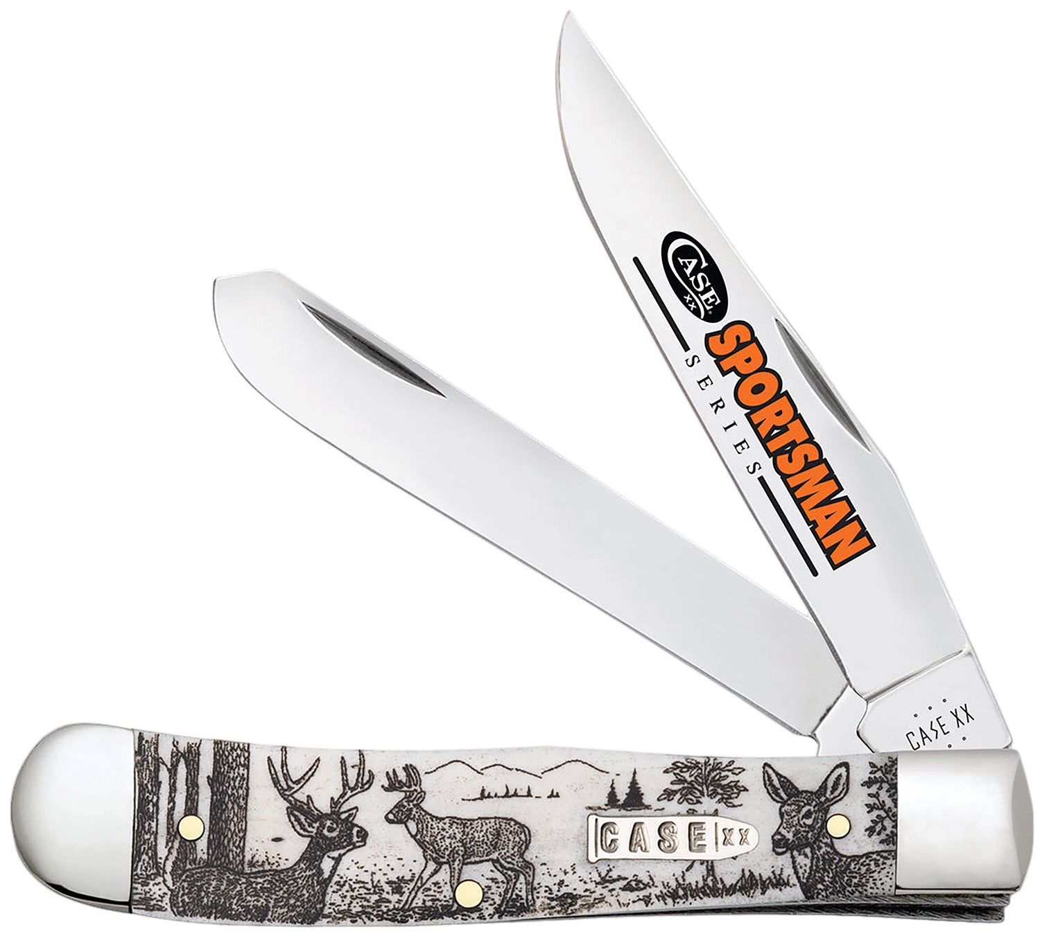 Case 81220 Sportsman Trapper Folding Knife with Tru-Sharp SS Blades and Deer Embellished Natural Bone Handle