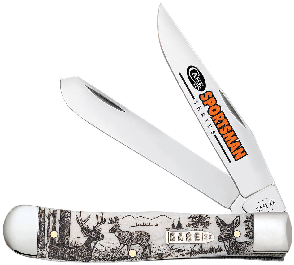Case 81220 Sportsman Trapper Folding Knife with Tru-Sharp SS Blades and Deer Embellished Natural Bone Handle