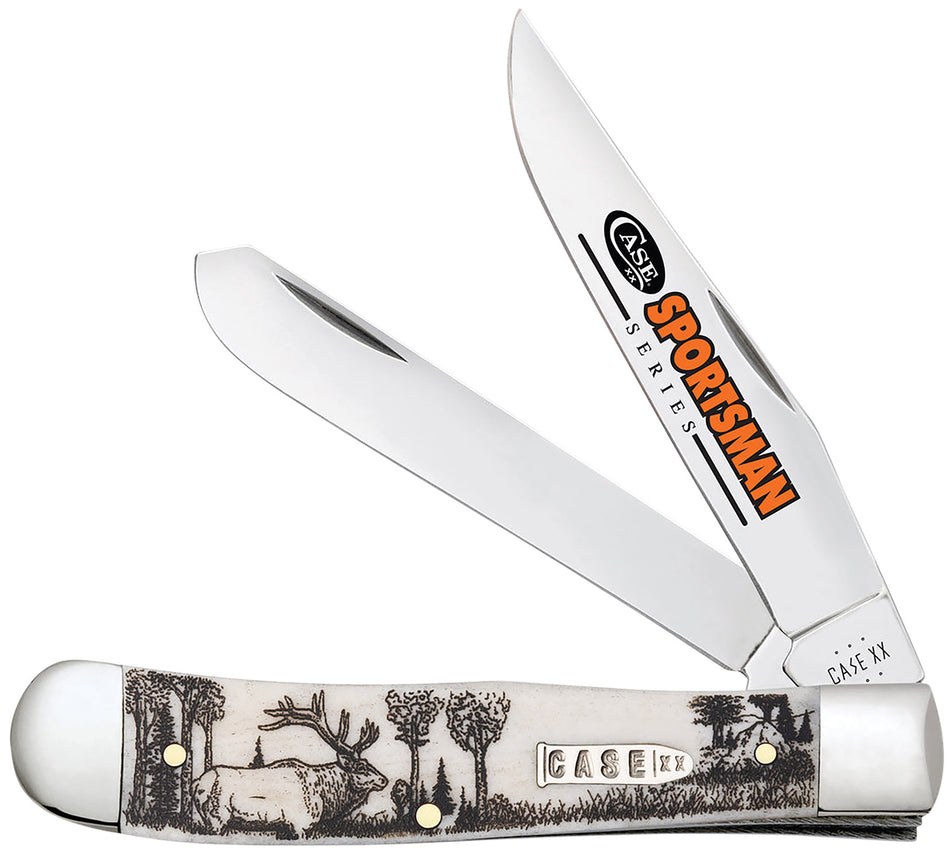 Case 81222 Sportsman Trapper Folding Knife with Tru-Sharp SS Blades and Elk Embellished Natural Bone Handle