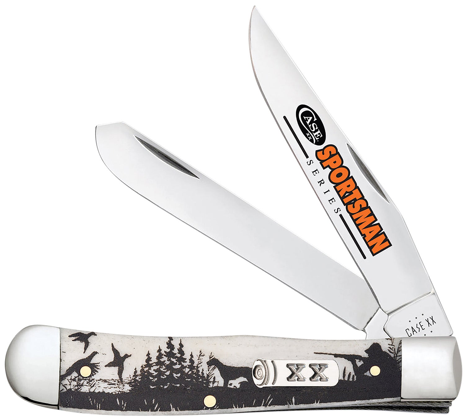 Case 81224 Sportsman Trapper Folding Knife with Tru-Sharp SS Blades and Bird Dog Hunter Embellished Bone Handle