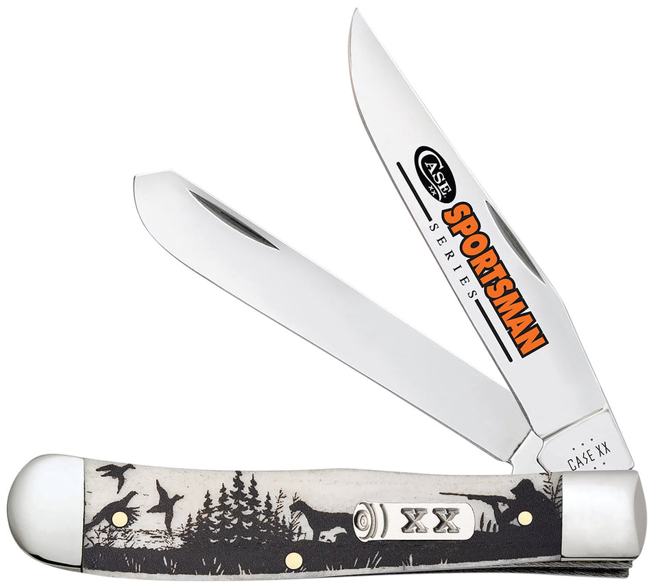 Case 81224 Sportsman Trapper Folding Knife with Tru-Sharp SS Blades and Bird Dog Hunter Embellished Bone Handle
