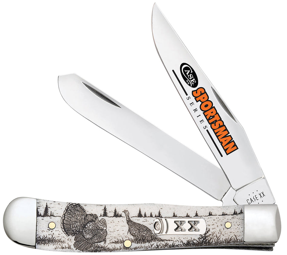 Case 81221 Sportsman Trapper Folding Knife with Tru-Sharp SS Blades and Turkey Embellished Natural Bone Handle
