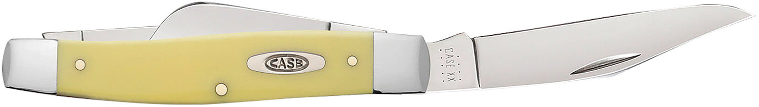 Case 00203 Yellow Synthetic Stockman Large Folding Knife, Tumble Polish Carbon Steel Blades