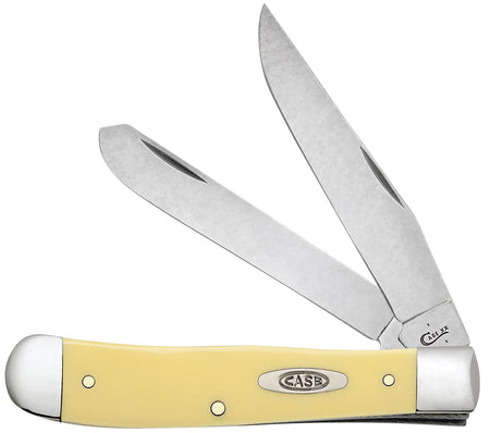 Case 30114 Trapper Two-Blade Folding Knife, Carbon Steel Clip/Spey, Smooth Yellow Handle