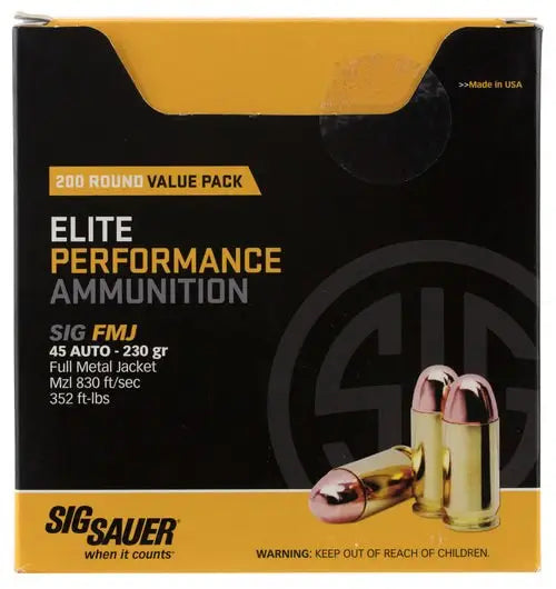 Sig Sauer 9mm Luger / Parabellum ELITE PERFORMANCE BA FMJ FMJ Training,Target 115 grain Full Metal Jacket ammunition