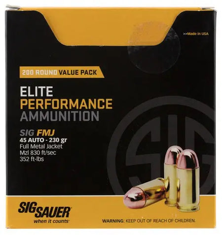 Sig Sauer 9mm Luger / Parabellum ELITE PERFORMANCE BA FMJ FMJ Training,Target 115 grain Full Metal Jacket ammunition