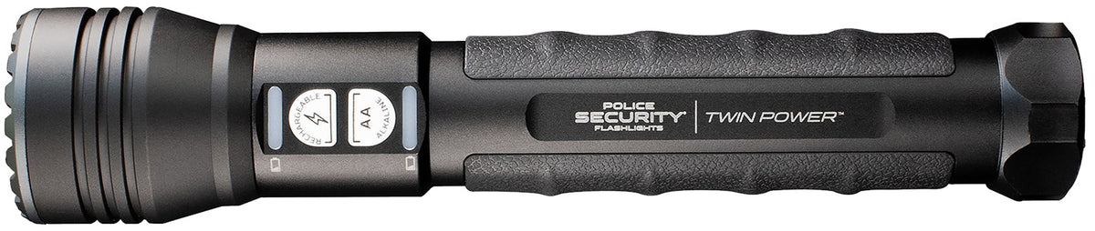 Police Security Twin Power Long Throw Black 1000 Lumens Dual Power Flashlight