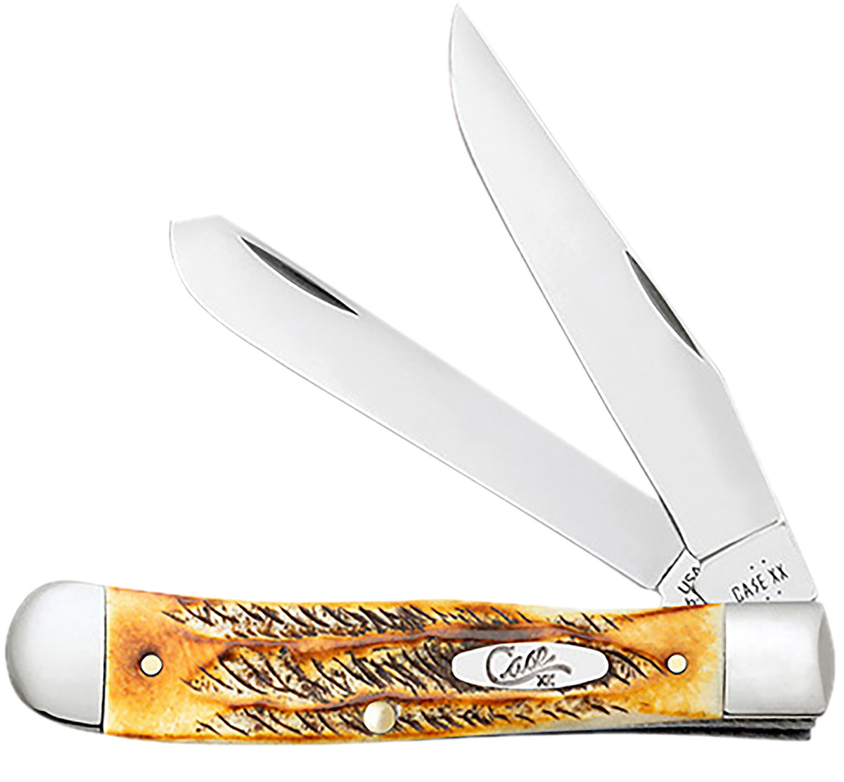 Case 65345 Folding Trapper Knife 3.25", Mirror Polished Tru-Sharp SS Blades, 6.5 BoneStag Handle with Belt Clip