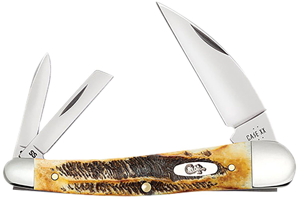 Case 65347 Seahorse Whittler Pocket Knife, Tru-Sharp SS Wharncliffe/Pen/Coping Blades, 6.5 BoneStag Handle