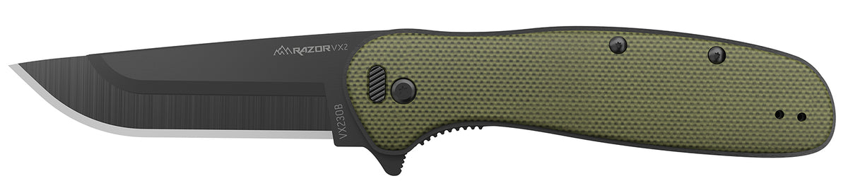 Outdoor Edge Razor VX2 3" Folding Plain 420J2 Stainless Blade Knife, Green Handle