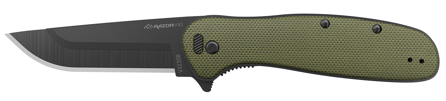 Outdoor Edge Razor VX2 3" Folding Plain 420J2 Stainless Blade Knife, Green Handle