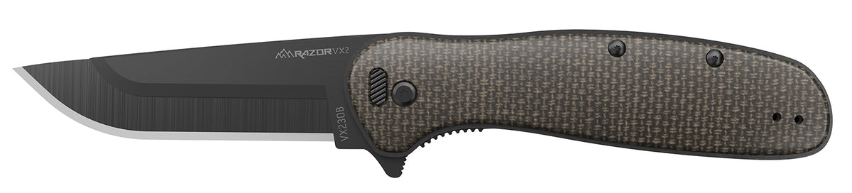 Outdoor Edge Razor VX2 3" Folding Plain 420J2 Stainless Blade Knife, Brown/Burlap Handle