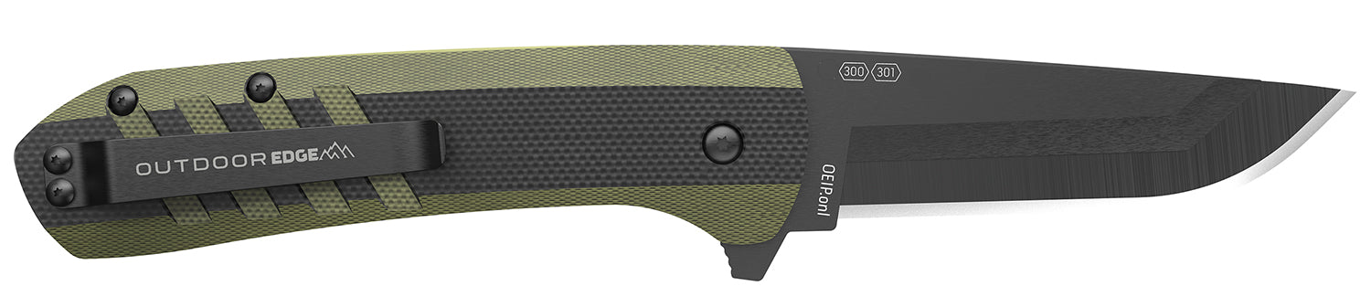 Outdoor Edge Razor VX4 3" Folding Plain Knife – VX430BC, Black/Green Handle