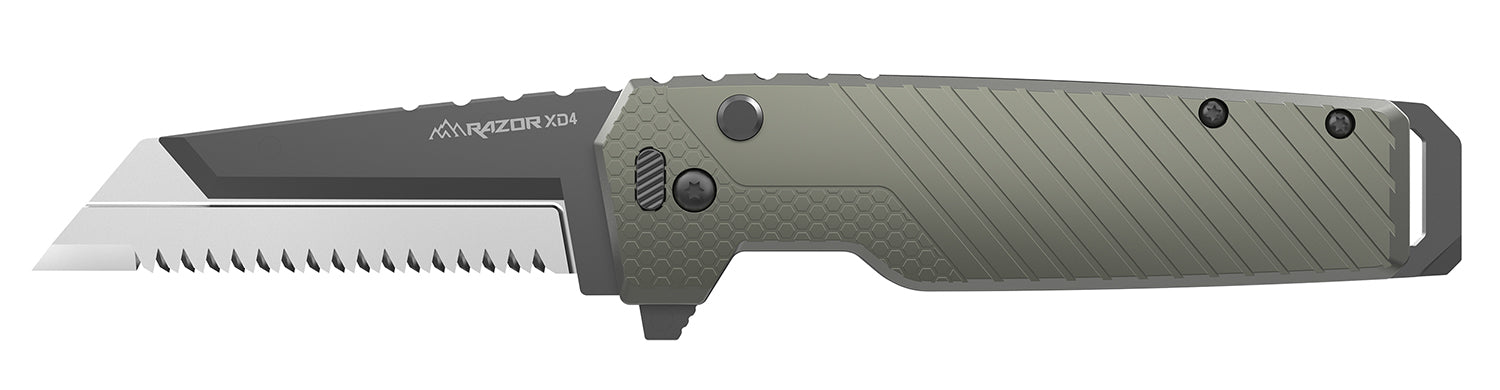 Outdoor Edge Razor XD4 Folding Serrated 3" 420J2 SS Blade Green Handle Knife