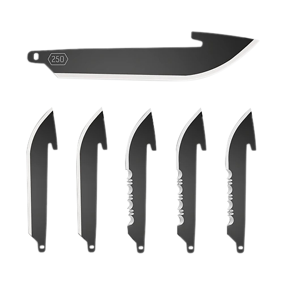 Outdoor Edge 2.50" Drop Point Plain/Serrated Replaceable Blade Knife, Black Oxide 420J2, 6 Blades