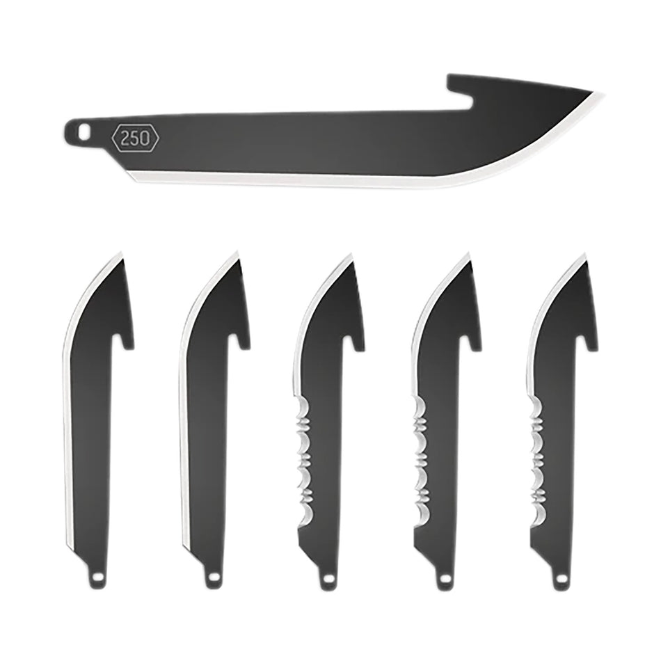 Outdoor Edge 2.50" Drop Point Plain/Serrated Replaceable Blade Knife, Black Oxide 420J2, 6 Blades
