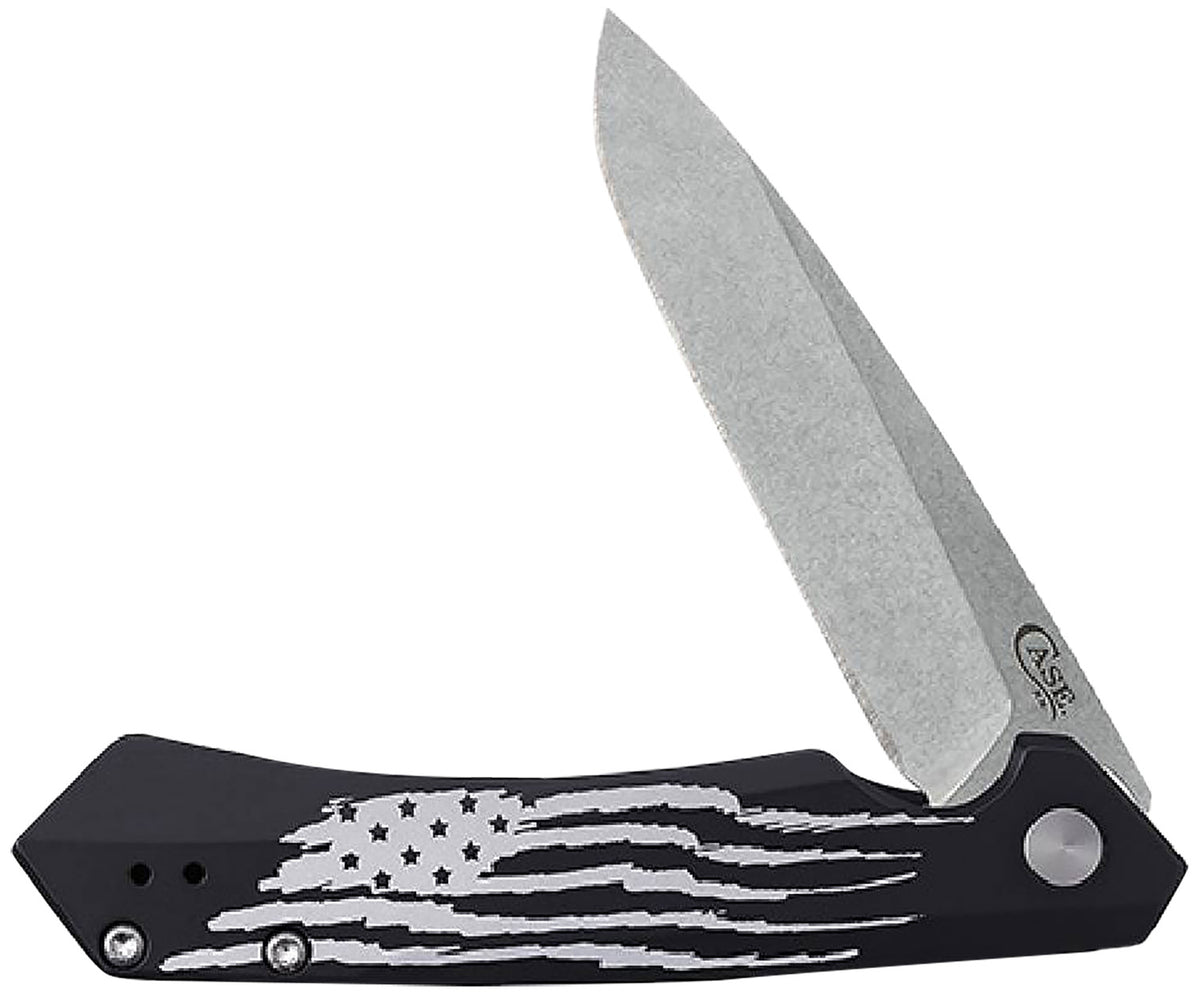 Case 10857 Kinzua Pocket Knife, Stonewashed S35VN Stainless Spear Point Blade, Black Anodized Aluminum Handle