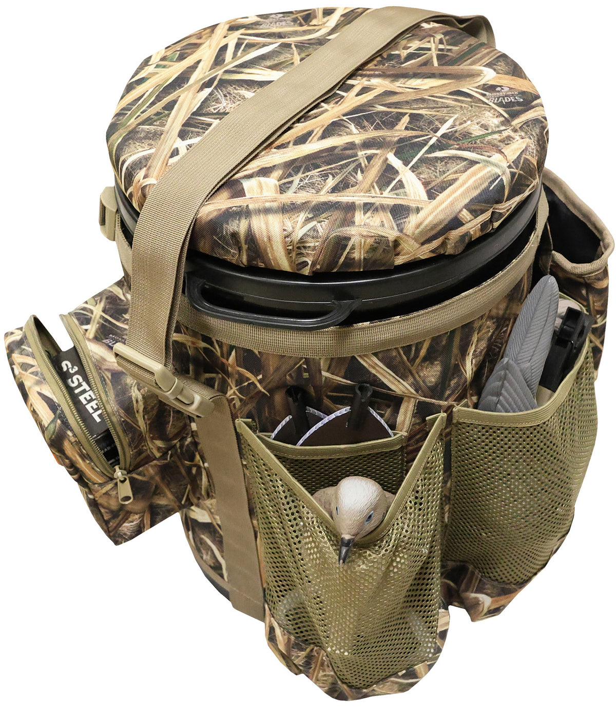 Mojo HW2553 Game Bucket Swivel Seat Mossy Oak Camo with Carry Strap