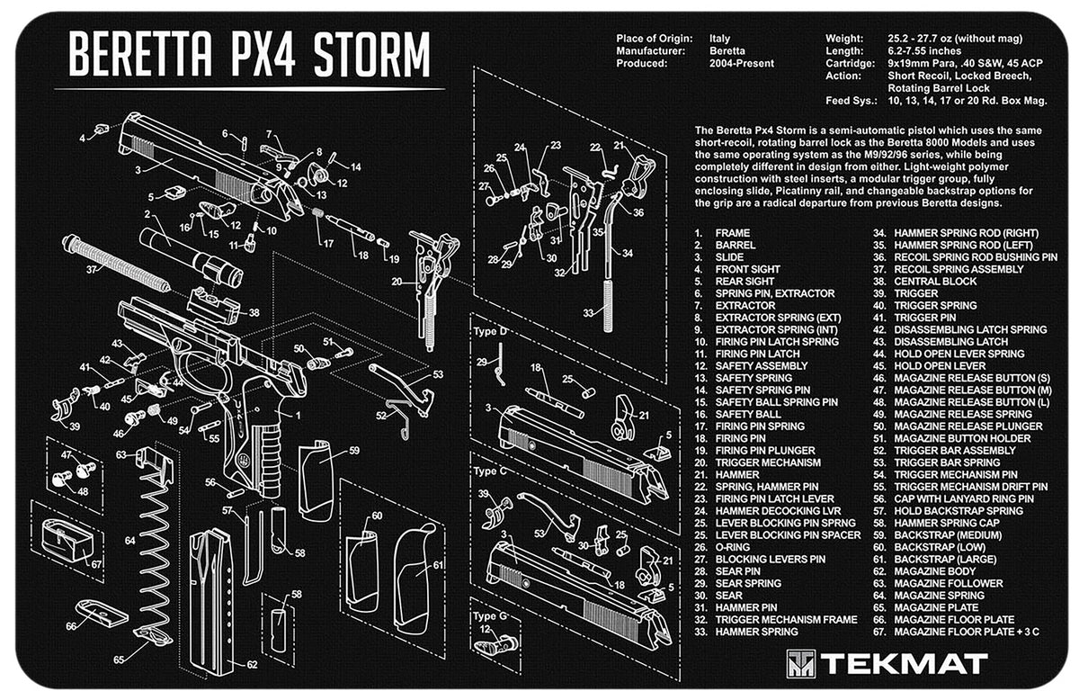 TekMat Beretta Px4 Storm Firearm Cleaning and Maintenance Mat 11x17 Inch