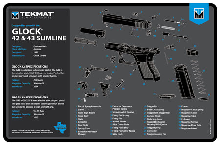 TekMat Glock 42/43 Firearm Cleaning and Maintenance Mat Black/Blue 11x17 Inch