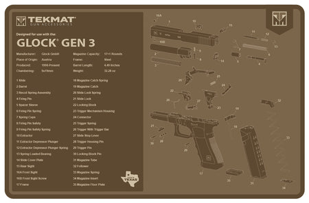 TekMat Glock Gen 3 Firearm Cleaning Mat Flat Dark Earth 11x17 Inch