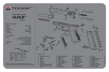 TekMat Glock Gen 4 Firearm Cleaning Mat Gray 11x17 Inch