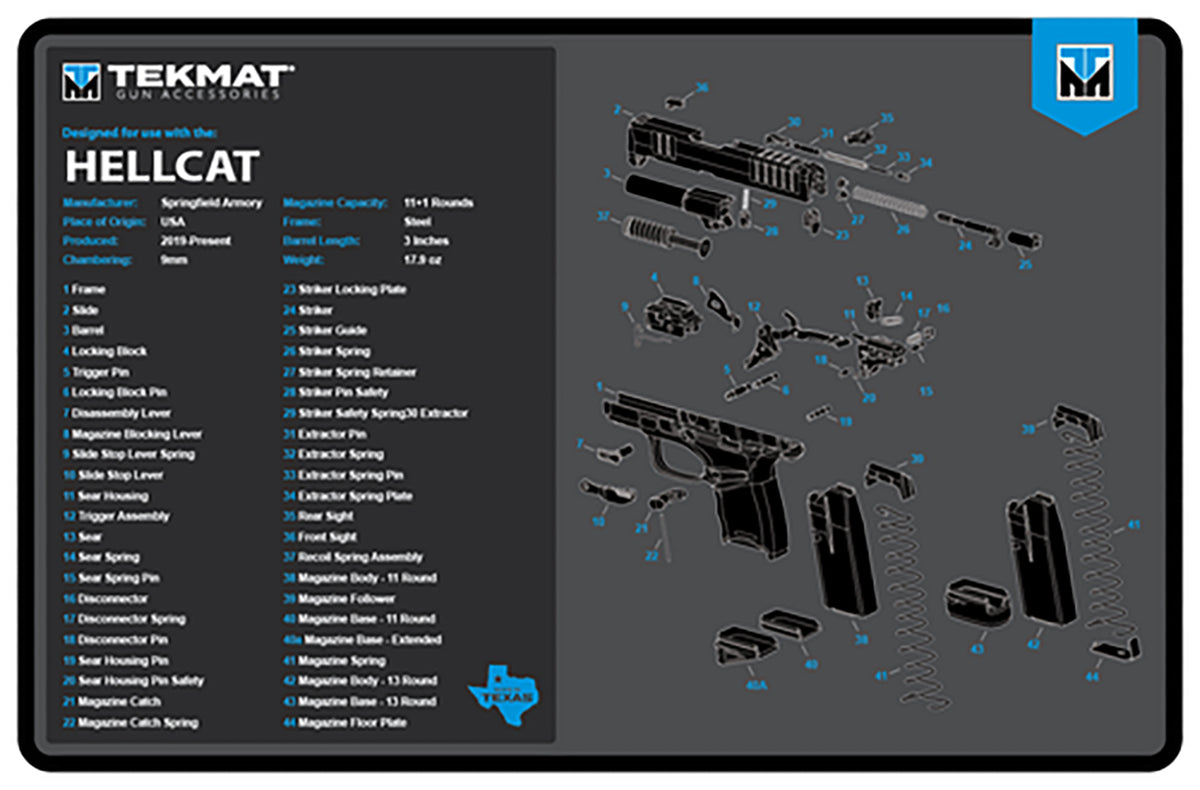 TekMat Springfield Hellcat Firearm Cleaning and Maintenance Mat Black/Blue 11x17 Inch
