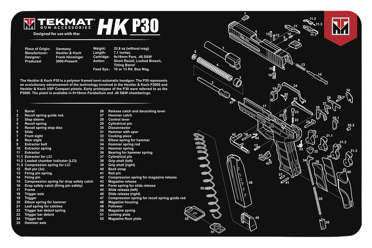 TekMat HK P30 Firearm Cleaning and Maintenance Mat Black/White 11x17 Inch