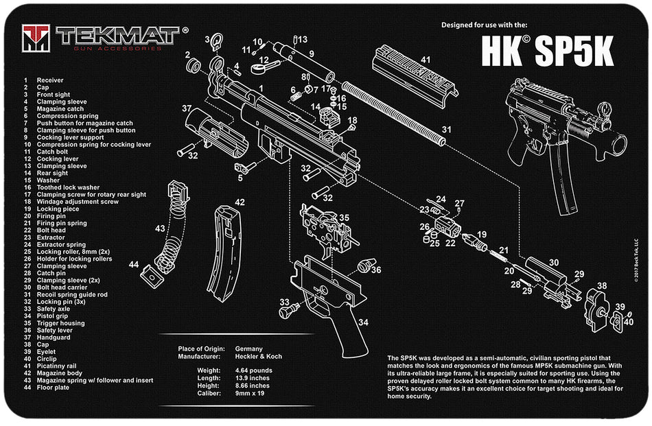 TekMat HK SP5K Firearm Cleaning and Maintenance Mat Black/White 11x17 Inch