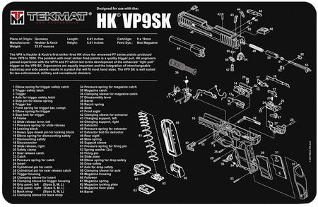 TekMat HK VP9SK Firearm Cleaning and Maintenance Mat Black/White 11x17 Inch