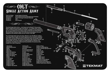 TekMat TEKR17SAA Colt Army Revolver Parts Diagram Cleaning Mat 11"x17" Black/White