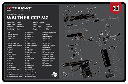 TekMat TEKR17WALCCPM2 Walther CCP M2 Parts Diagram Cleaning Mat 11"x17" Black/White