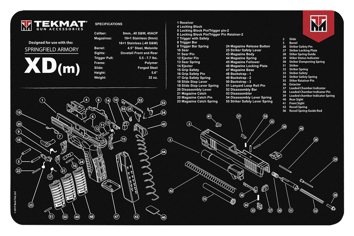 TekMat TEKR17XDM Springfield XDm Parts Diagram Cleaning Mat 11"x17" Black/White