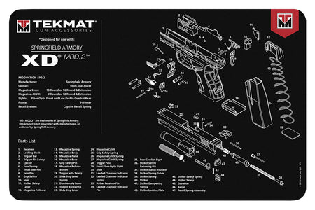 TekMat TEKR17XDMOD2 Springfield XD MOD 2 Parts Diagram Cleaning Mat 11"x17" Black/White
