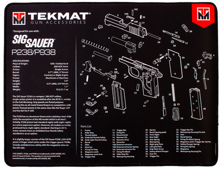 TekMat TEKR20SIGP238 Sig P238 Parts Diagram Ultra 20 Cleaning Mat 15"x20" Black/White