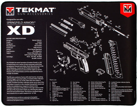 TekMat TEKR20XD Springfield XD Parts Diagram Ultra 20 Cleaning Mat 15"x20" Black/White