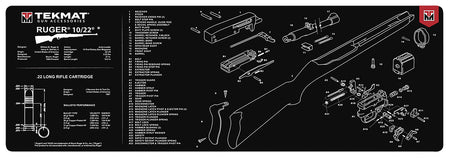 TekMat TEKR361022 Ruger 10/22 Parts Diagram Cleaning Mat 12"x36" Black/White