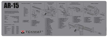 TekMat TEKR36AR15GY AR-15 Parts Diagram Cleaning Mat 12"x36" Gray