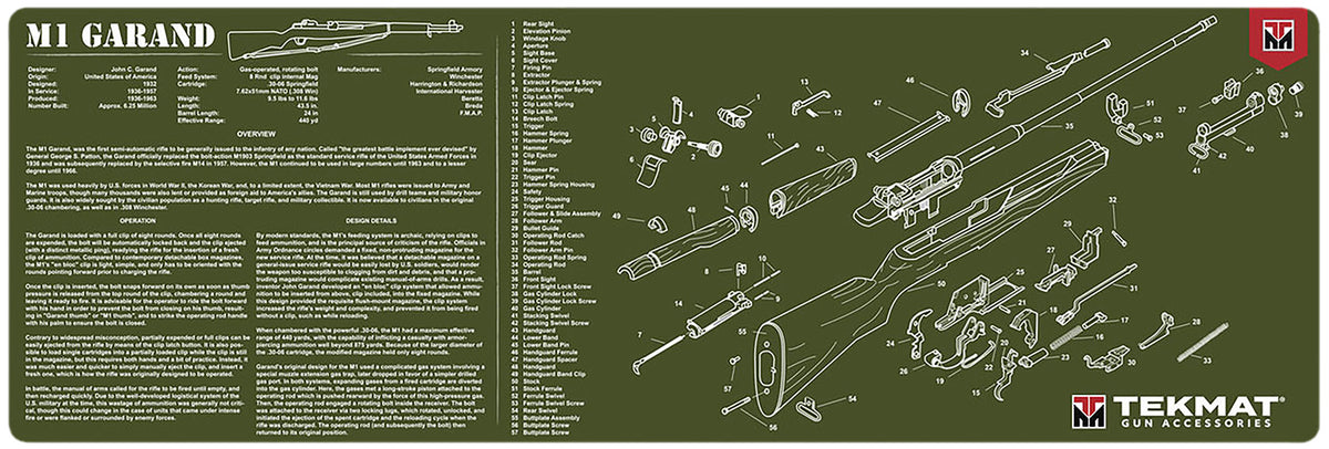 TekMat M1 Garand Parts Diagram Cleaning Mat OD Green 12x36 Inch
