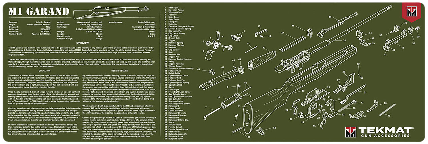 TekMat M1 Garand Parts Diagram Cleaning Mat OD Green 12x36 Inch