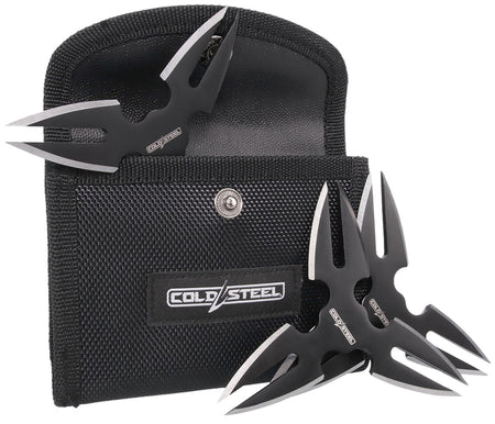 Cold Steel Three-Pack Throwing Stars 1.50" Black Oxide 420 Stainless Steel Shurikens with Sheath