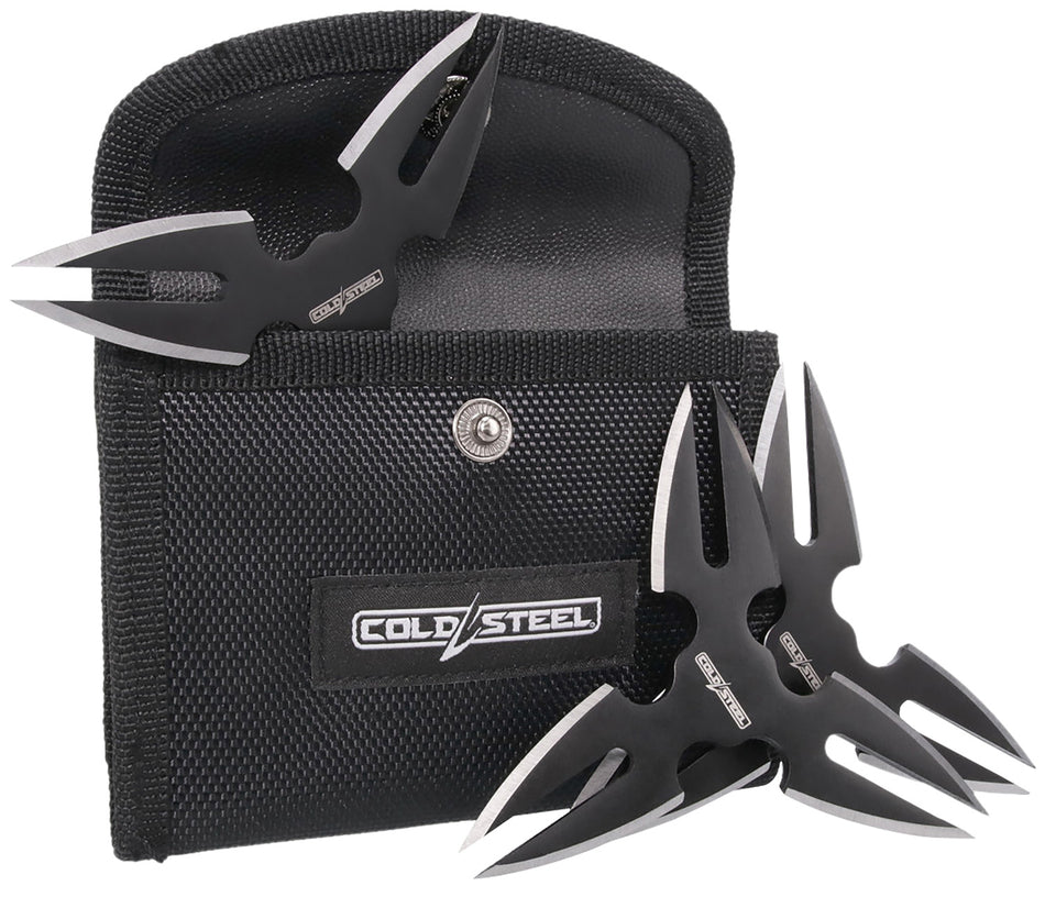 Cold Steel Three-Pack Throwing Stars 1.50" Black Oxide 420 Stainless Steel Shurikens with Sheath