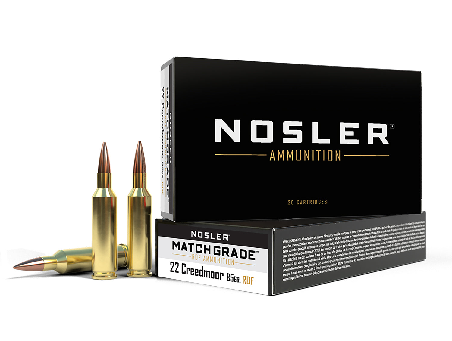 Nosler .22 Creedmoor  85 grain Hollow Point Boat Tail ammunition
