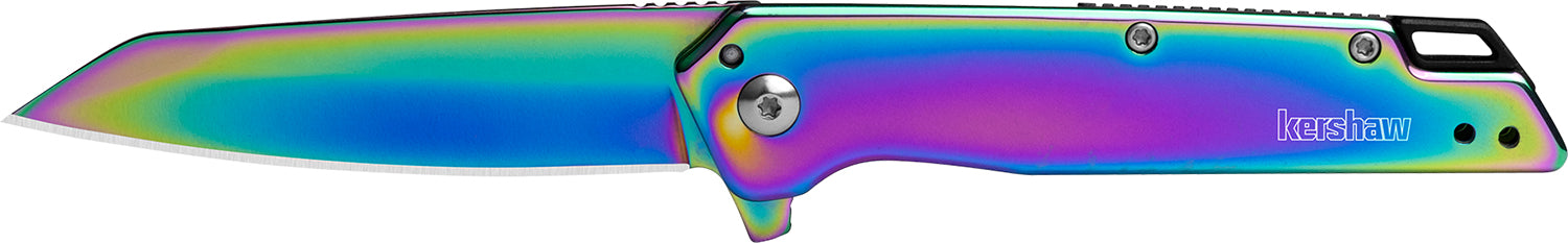Kershaw 1365RBW Misdirect EDC Folder 3" Reverse Tanto Rainbow PVD Blade, Polished Rainbow PVD Stainless Handle